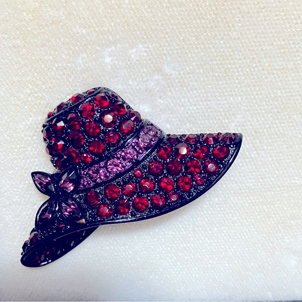 Red hat brooch, Swarovski crystals